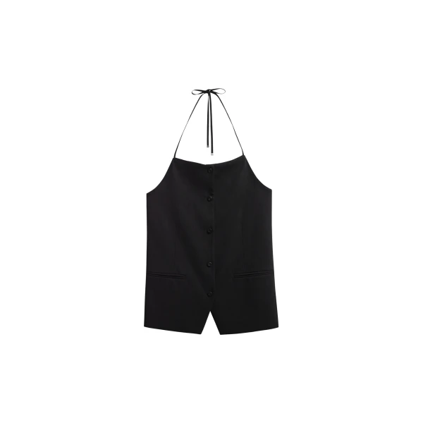 The Frankie Shop Melwin Halter Vest - Black - Oversized Minimalist Tops in Black - Shop at Luxury Shoes 