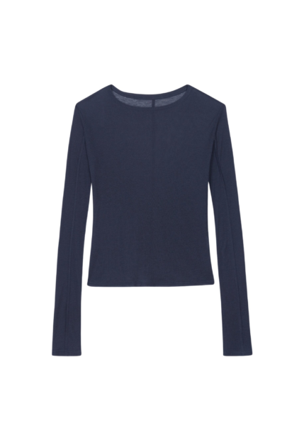 The Frankie Shop Mesa Sheer Long Sleeve Tee - Navy - Oversized Minimalist Tops in Blue - Shop at Luxury Shoes 