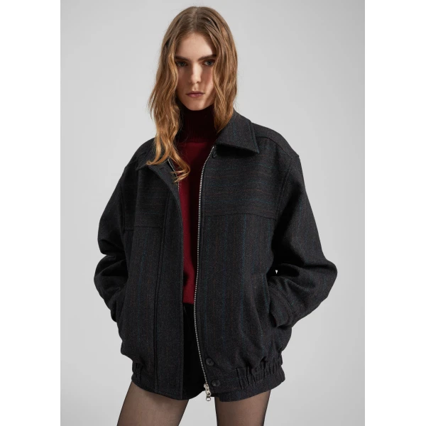 The Frankie Shop Natick Blouson Jacket - Charcoal Multi Stripe - Oversized Minimalist Jackets in Multicolour - Shop at Luxury Shoes 