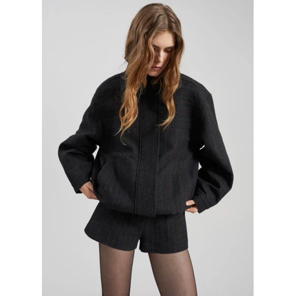 The Frankie Shop Natick Blouson Jacket - Charcoal Multi Stripe - Oversized Minimalist Jackets in Multicolour - Shop at Luxury Shoes 
