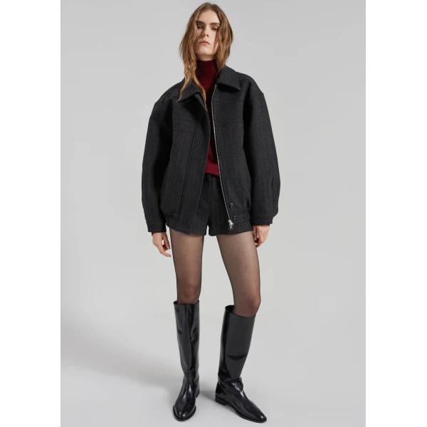 The Frankie Shop Natick Blouson Jacket - Charcoal Multi Stripe - Oversized Minimalist Jackets in Multicolour - Shop at Luxury Shoes 