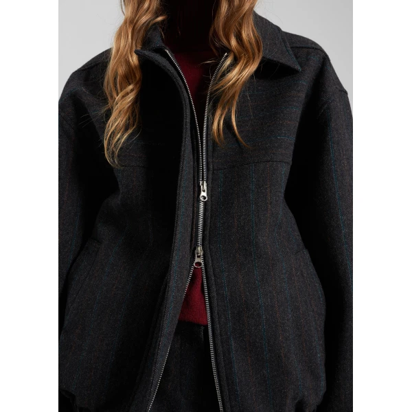 The Frankie Shop Natick Blouson Jacket - Charcoal Multi Stripe - Oversized Minimalist Jackets in Multicolour - Shop at Luxury Shoes 