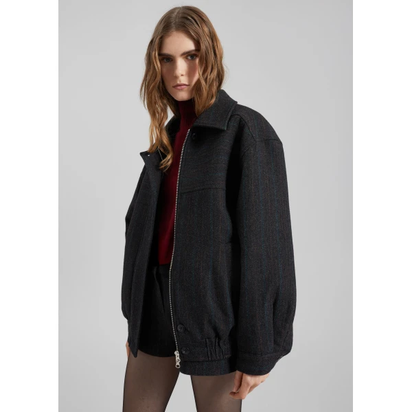 The Frankie Shop Natick Blouson Jacket - Charcoal Multi Stripe - Oversized Minimalist Jackets in Multicolour - Shop at Luxury Shoes 