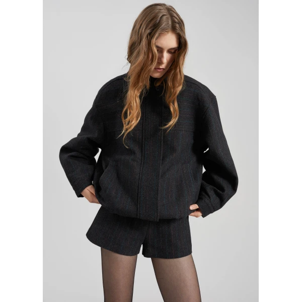 The Frankie Shop Natick Hot Pants - Charcoal Multi Stripe - Oversized Minimalist Shorts in Multicolour - Shop at Luxury Shoes 