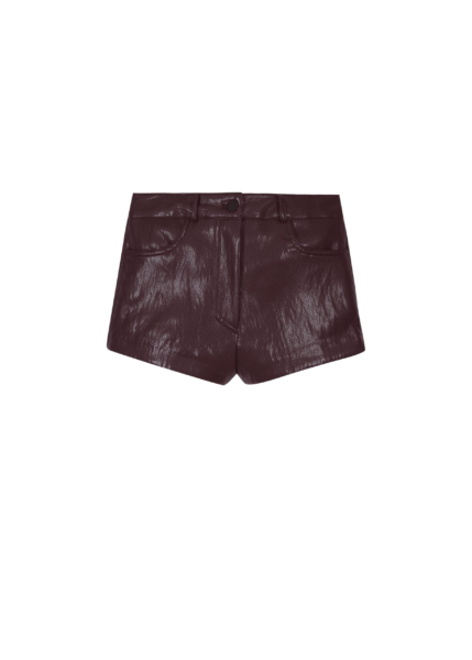 The Frankie Shop Nevis Faux Leather Hot Pants - Burgundy - Oversized Minimalist Shorts in Red - Shop at Luxury Shoes 