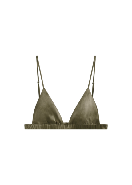The Frankie Shop Nina Silk Bralette - Olive - Oversized Minimalist Tops in Green - Shop at Luxury Shoes 