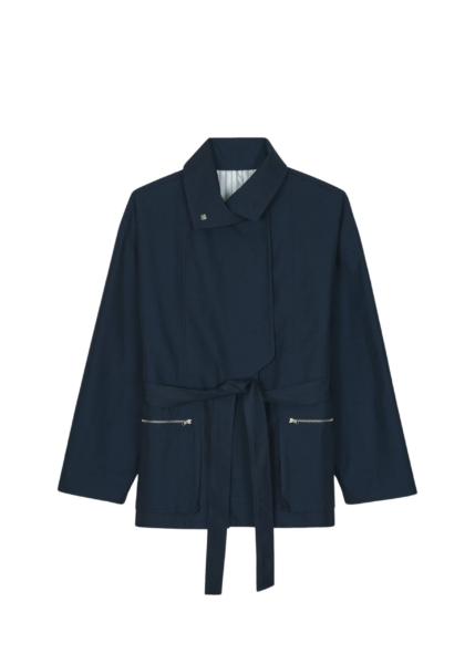 The Frankie Shop Norris Short Trench - Navy - Oversized Minimalist Coats in Blue - Shop at Luxury Shoes 