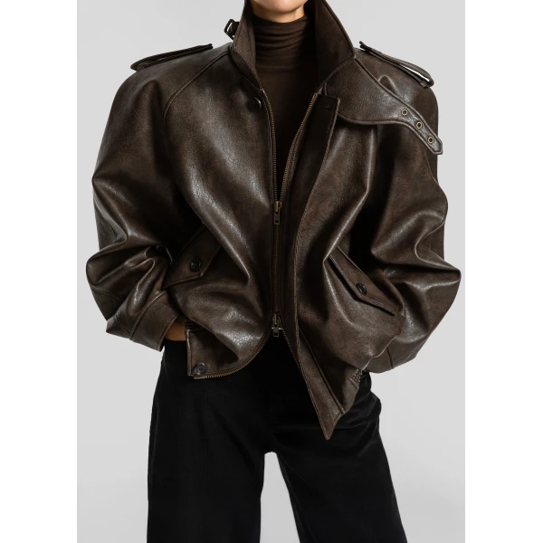 The Frankie Shop Nyland Faux Leather Padded Jacket - Brown - Oversized Minimalist Jackets in Beige - Shop at Luxury Shoes 