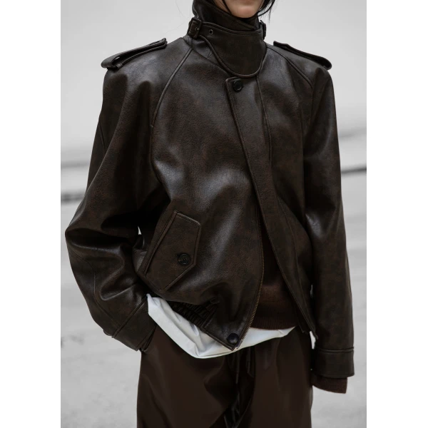 The Frankie Shop Nyland Faux Leather Padded Jacket - Brown - Oversized Minimalist Jackets in Beige - Shop at Luxury Shoes 