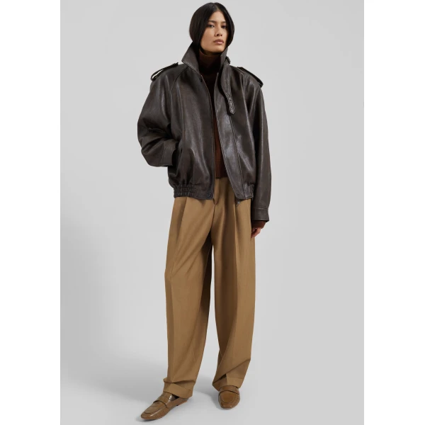 The Frankie Shop Nyland Faux Leather Padded Jacket - Brown - Oversized Minimalist Jackets in Beige - Shop at Luxury Shoes 