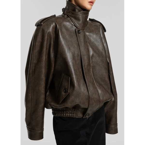 The Frankie Shop Nyland Faux Leather Padded Jacket - Brown - Oversized Minimalist Jackets in Beige - Shop at Luxury Shoes 