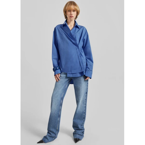 The Frankie Shop Ornella Side Button-Up Shirt - Cobalt - Oversized Minimalist Tops in Blue - Shop at Luxury Shoes 