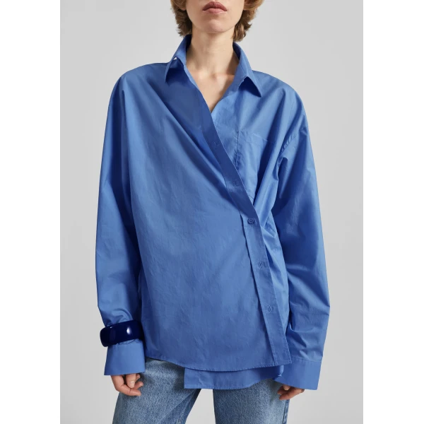 The Frankie Shop Ornella Side Button-Up Shirt - Cobalt - Oversized Minimalist Tops in Blue - Shop at Luxury Shoes 