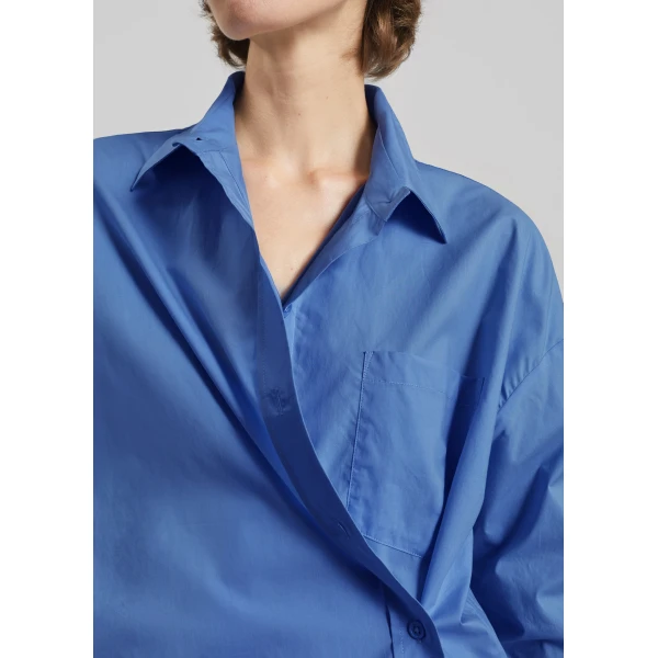 The Frankie Shop Ornella Side Button-Up Shirt - Cobalt - Oversized Minimalist Tops in Blue - Shop at Luxury Shoes 