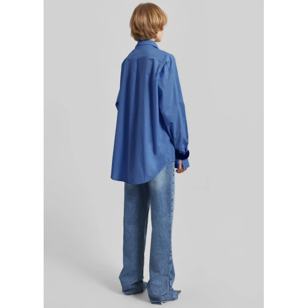 The Frankie Shop Ornella Side Button-Up Shirt - Cobalt - Oversized Minimalist Tops in Blue - Shop at Luxury Shoes 