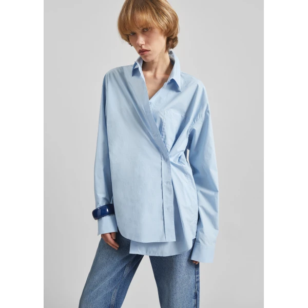 The Frankie Shop Ornella Side Button-Up Shirt - Light Blue - Oversized Minimalist Tops in Blue - Shop at Luxury Shoes 