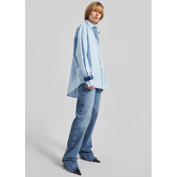 The Frankie Shop Ornella Side Button-Up Shirt - Light Blue - Oversized Minimalist Tops in Blue - Shop at Luxury Shoes 
