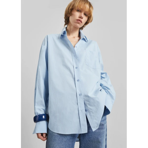 The Frankie Shop Ornella Side Button-Up Shirt - Light Blue - Oversized Minimalist Tops in Blue - Shop at Luxury Shoes 