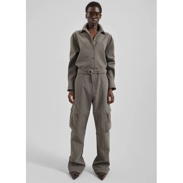 The Frankie Shop Peri Double Weave Shirt - Taupe Melange - Oversized Minimalist Tops in Beige - Shop at Luxury Shoes 