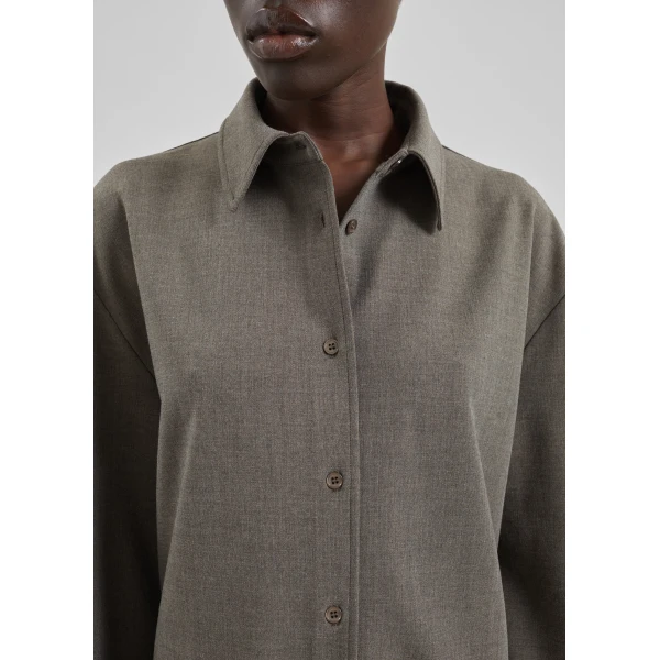 The Frankie Shop Peri Double Weave Shirt - Taupe Melange - Oversized Minimalist Tops in Beige - Shop at Luxury Shoes 