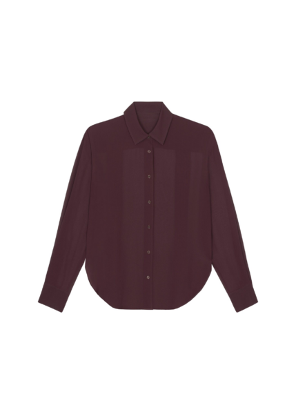 The Frankie Shop Peri Georgette Shirt - Burgundy - Oversized Minimalist Tops in Red - Shop at Luxury Shoes 