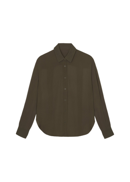 The Frankie Shop Peri Georgette Shirt - Khaki - Oversized Minimalist Tops in Green - Shop at Luxury Shoes 