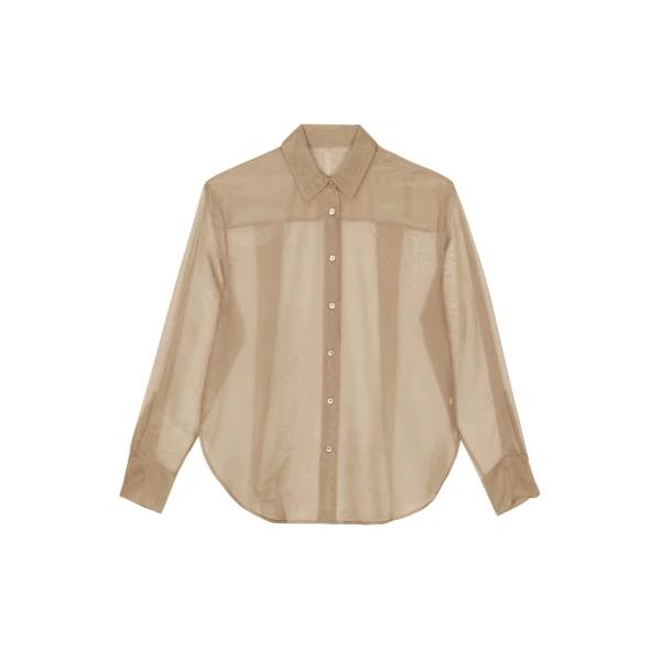 The Frankie Shop Peri Sheer Shirt - Desert Sand - Oversized Minimalist Tops in Beige - Shop at Luxury Shoes 