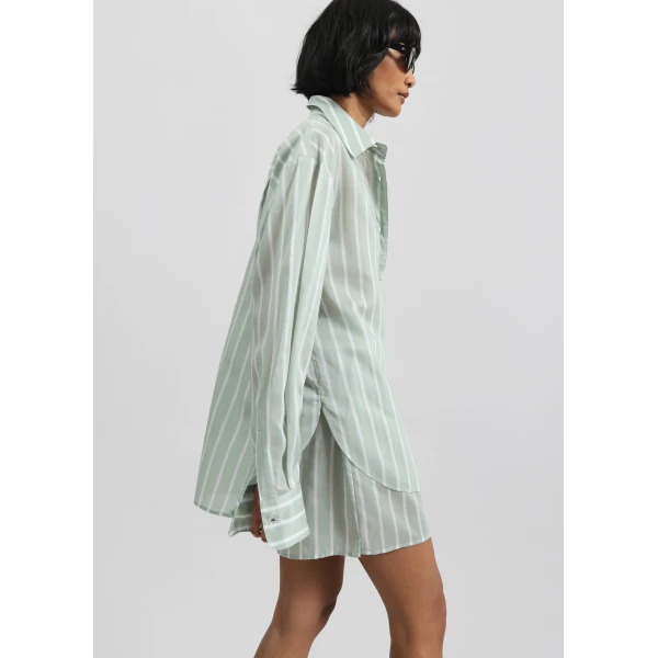 The Frankie Shop Peri Silk Shirt - Green Stripe - Oversized Minimalist Tops in Multicolour - Shop at Luxury Shoes 