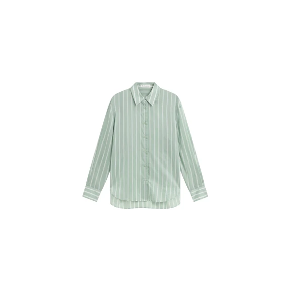 The Frankie Shop Peri Silk Shirt - Green Stripe - Oversized Minimalist Tops in Multicolour - Shop at Luxury Shoes 