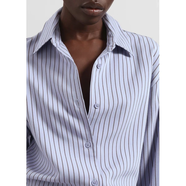 The Frankie Shop Peri Striped Fluid Shirt - Blue/Brown - Oversized Minimalist Tops in Multicolour - Shop at Luxury Shoes 