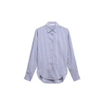 The Frankie Shop Peri Striped Fluid Shirt - Blue/Brown - Oversized Minimalist Tops in Multicolour - Shop at Luxury Shoes 