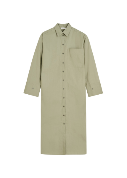 The Frankie Shop Perroti Cotton Maxi Dress - Deep Lichen Green - Oversized Minimalist Dresses in Green - Shop at Luxury Shoes 