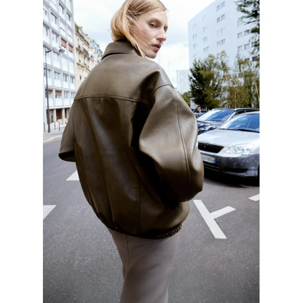 The Frankie Shop Prescott Faux Leather Jacket - Moss Green - Oversized Minimalist Jackets in Green - Shop at Luxury Shoes 