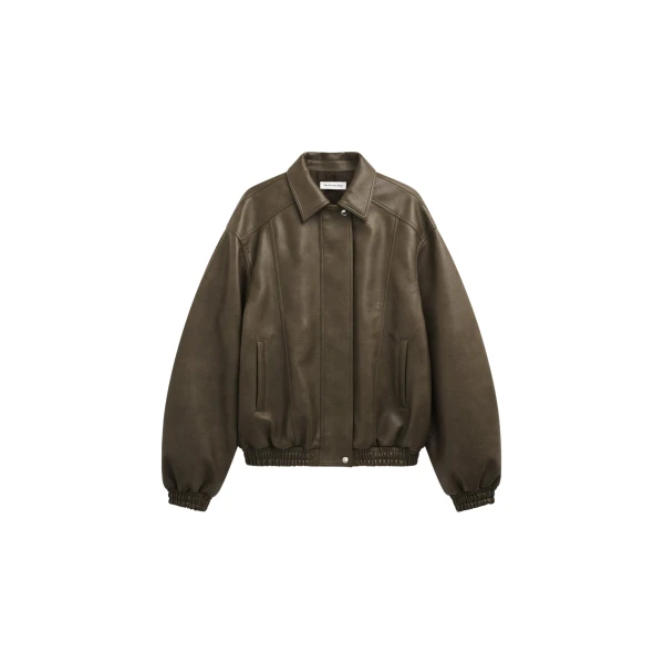 The Frankie Shop Prescott Faux Leather Jacket - Moss Green - Oversized Minimalist Jackets in Green - Shop at Luxury Shoes 