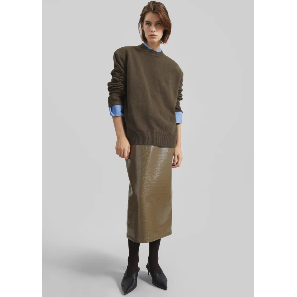 The Frankie Shop Rafaela Padded Knit Sweater - Olive - Oversized Minimalist Knitwear in Green - Shop at Luxury Shoes 