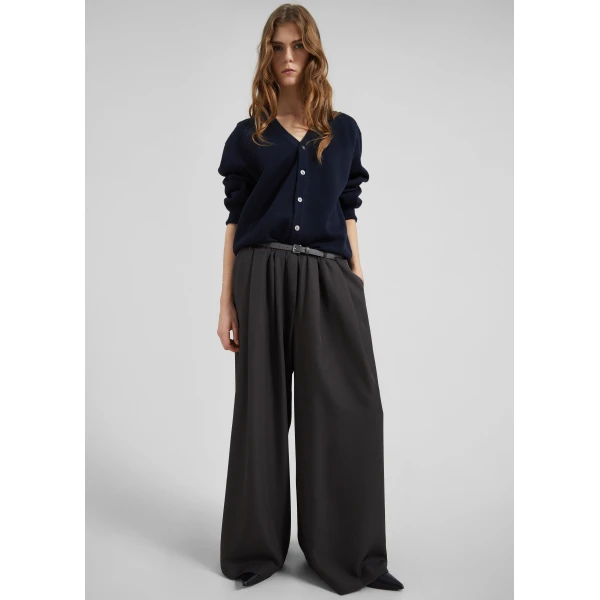 The Frankie Shop Ramsen Pleated Wide Trousers - Charcoal - Oversized Minimalist Pants in Grey - Shop at Luxury Shoes 