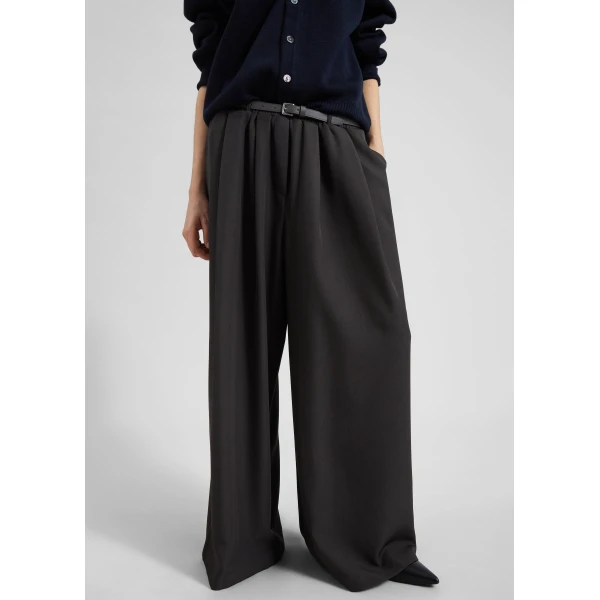 The Frankie Shop Ramsen Pleated Wide Trousers - Charcoal - Oversized Minimalist Pants in Grey - Shop at Luxury Shoes 