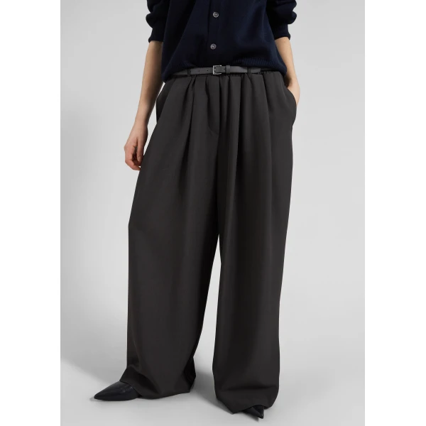 The Frankie Shop Ramsen Pleated Wide Trousers - Charcoal - Oversized Minimalist Pants in Grey - Shop at Luxury Shoes 