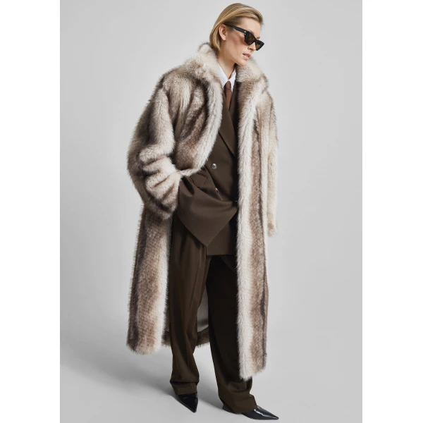 The Frankie Shop Ravello Faux Fur Robe Coat - Grey - Oversized Minimalist Coats in Grey - Shop at Luxury Shoes 