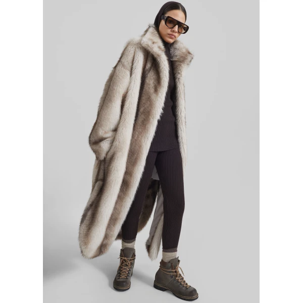 The Frankie Shop Ravello Faux Fur Robe Coat - Grey - Oversized Minimalist Coats in Grey - Shop at Luxury Shoes 