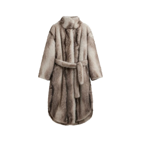 The Frankie Shop Ravello Faux Fur Robe Coat - Grey - Oversized Minimalist Coats in Grey - Shop at Luxury Shoes 