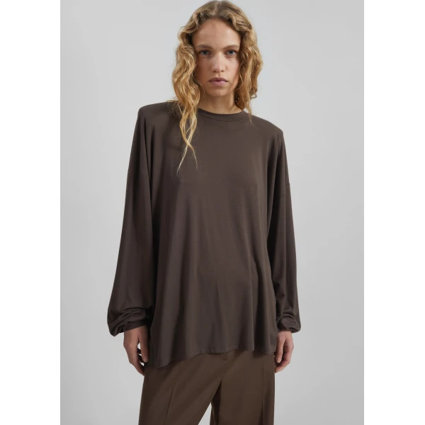The Frankie Shop Ravvi Soft Padded Top - Brown - Oversized Minimalist Tops in Beige - Shop at Luxury Shoes 