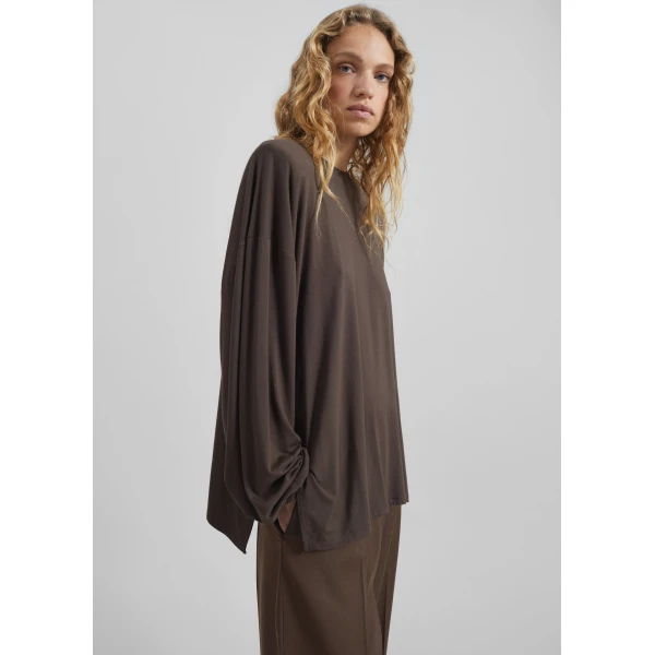 The Frankie Shop Ravvi Soft Padded Top - Brown - Oversized Minimalist Tops in Beige - Shop at Luxury Shoes 