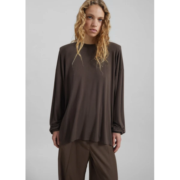 The Frankie Shop Ravvi Soft Padded Top - Brown - Oversized Minimalist Tops in Beige - Shop at Luxury Shoes 