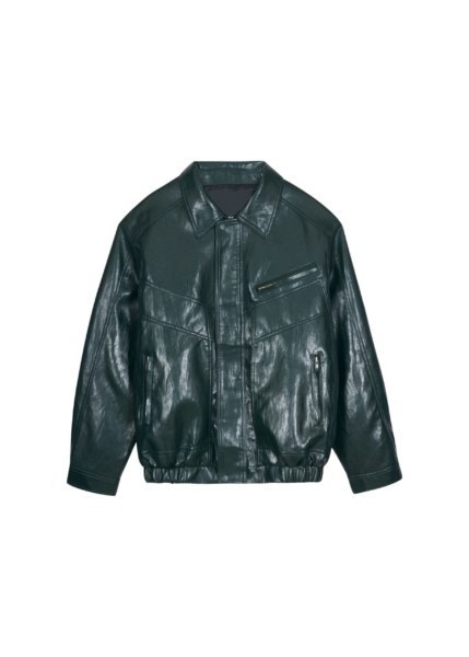 The Frankie Shop Risner Faux Leather Jacket - Deep Green - Oversized Minimalist Jackets in Green - Shop at Luxury Shoes 