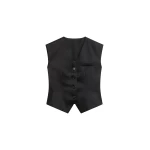 The Frankie Shop Rui Satin Vest - Black - Oversized Minimalist Jackets in Black - Shop at Luxury Shoes 