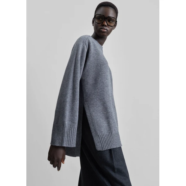 The Frankie Shop Safi LDS Cashmere Blend Sweater - Anthracite Melange - Oversized Minimalist Knitwear in Grey - Shop at Luxury Shoes 