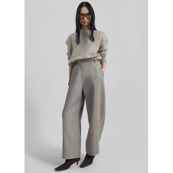 The Frankie Shop Sanve Tapered Leg Pants - Beige Melange - Oversized Minimalist Pants in Beige - Shop at Luxury Shoes 