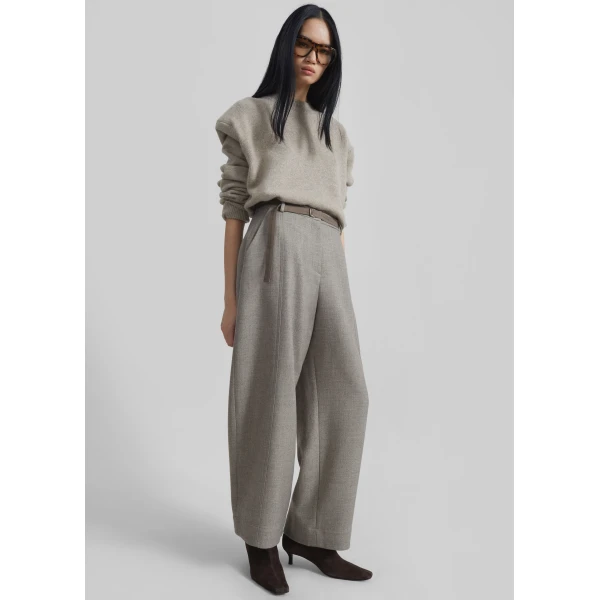 The Frankie Shop Sanve Tapered Leg Pants - Beige Melange - Oversized Minimalist Pants in Beige - Shop at Luxury Shoes 