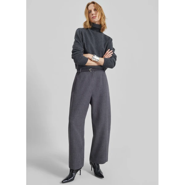 The Frankie Shop Sanve Tapered Leg Pants - Dark Grey Melange - Oversized Minimalist Pants in Grey - Shop at Luxury Shoes 